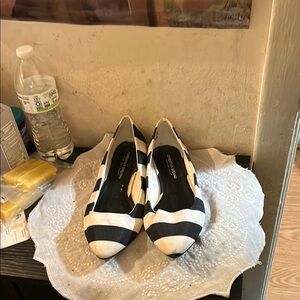 Christian Siriano Navy Blue and White Striped Flats